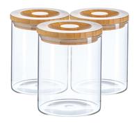 Argon Tableware Scandi Storage Jars with Wooden Lids - 750ml - 3 Pack - Modern Round Organisation Container Glass Jar for Kitchens, Pantry, Bathrooms, Utility Rooms