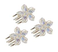 3pc Golden Flower Claw Clips for Women and Girls Mini | Zinc Alloy Build, Crystal Flower Sparkle, Secure Grip for Bangs and Small Sections, Elegant Daily Touch