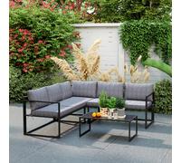 Outsunny Rattan Bistro Set, Balcony Table and Chairs with 4 Cushions, Grey, Grey