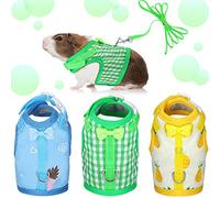 3PC Guinea Pig Harness Leash Adjustable Fruit Plaid Pattern Padded Outdoor Walking Vest for Small Pet Hamster Ferret Squirrel Guinea Pig (M,Blue)