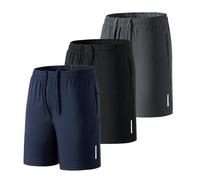 3PC Gym Shorts Men, Sweat Shorts Blended with Zipper Pockets Elasticated