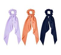 3PC Hair Scarf Bow for Women Girls Silky Satin Ribbon Knotted Bow Hair Scrunchies Ties Elastic Bands for Thick Thin Fine Hair (Navy Blue,Orange,Light Purple)