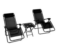 3Pc Heavy Duty Zero Gravity Chairs with Table, Adjustable Reclining Folding Sun Loungers (Set of 3, Black) Alivio Black One Size