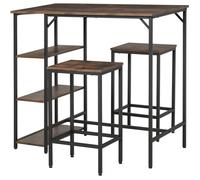 3PC Industrial Bar Height Dining Table Set With 2 Stools & Side Shelf,