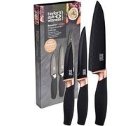 3pc Kitchen Knife Gift Set - Brooklyn by Taylors Eye Witness. Copper Coloured Bolsters, Matching Finely Ground Razor Sharp Jet Black Coated Blades. Soft Grip Handles. 2yr Peace of Mind