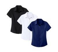 3pc Ladies Work Shirts and Blouses Short Sleeve Button Down Business Casual Office Work Oxford Dress Shirts Workwear Tops