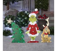 3pc Lighting Xmas Tree Grinch Set Christmas Pre-lit Yard Garden Holiday Decor