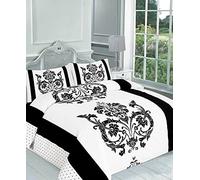 3pc Luxury DARCY FLORAL LEAF Printed Duvet Quilt Cover Bedding Set Double & King Sizes (Double, Black)