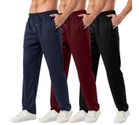 3PC Men's Zipper Mesh Fabric Jogger Pants - Breathable & Flexible Fit, Comfortable for Sports & Casual Wear, Black/Maroon/Navy, XXL
