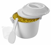 3PC MICROWAVE RICE COOKER WITH SPOON AND MEASURING CUP VENTED LID COVER STEAMER