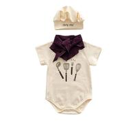 3pc Newborn Photoshoot Essential Chefs Costume Set Soft Cotton Romper With Matching Hat Easy Wear Snaps Button Closure Baby Chefs Outfit For Photoshoots And Daily Wear