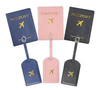 3PC Passport Covers Holder and Luggage Tags Set - Leather Travel Passport Wallets for Women & Men, Honeymoon Wedding Gift with Luggage Tags (Pink, Black，Blue