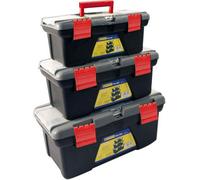 3Pc Plastic Tool Box Chest Set Handle Tray & Compartment Diy Storage Toolbox Bag