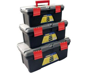 3Pc Plastic Tool Box Chest Set Handle Tray & Compartment Diy Storage Toolbox Bag