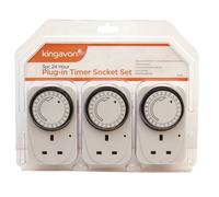 3PC Plug-In Timer 24 Hour Socket Set Easy Use Compact Energy Saving Security