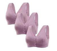 3PC Plus Size Bras for Women Front Fastening Bras for The Elderly Non Wired Seamless Push up Jacquard Sleep Brassiere Stretchy V Neck Crop Tops Soft Wearhouses Deals Purple