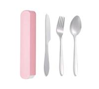 3pc Portable Suit Students Go to School Dining His Knife and Fork Spoon with Receive A Case(Pink)