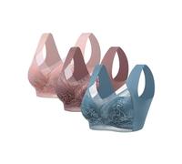 3Pc Push Up Bras for Women, Plus Size Floral Lace Bralette Posture Correction Bras Full Support Sports Non Wired Ladies Full Cup Padded Lace Comfort Super Gather Wireless Bra