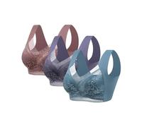 3Pc Push Up Bras for Women, Plus Size Floral Lace Bralette Posture Correction Bras Full Support Sports Non Wired Ladies Full Cup Padded Lace Comfort Super Gather Wireless Bra