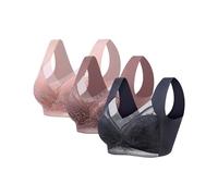 3Pc Push Up Bras for Women, Plus Size Floral Lace Bralette Posture Correction Bras Full Support Sports Non Wired Ladies Full Cup Padded Lace Comfort Super Gather Wireless Bra