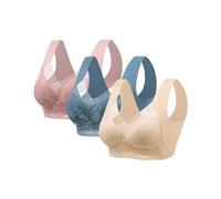 3Pc Push Up Bras for Women, Plus Size Floral Lace Bralette Posture Correction Bras Full Support Sports Non Wired Ladies Full Cup Padded Lace Comfort Super Gather Wireless Bra