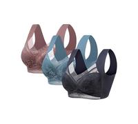 3Pc Push Up Bras for Women, Plus Size Floral Lace Bralette Posture Correction Bras Full Support Sports Non Wired Ladies Full Cup Padded Lace Comfort Super Gather Wireless Bra