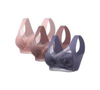3Pc Push Up Bras for Women, Plus Size Floral Lace Bralette Posture Correction Bras Full Support Sports Non Wired Ladies Full Cup Padded Lace Comfort Super Gather Wireless Bra