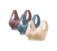 3Pc Push Up Bras for Women, Plus Size Floral Lace Bralette Posture Correction Bras Full Support Sports Non Wired Ladies Full Cup Padded Lace Comfort Super Gather Wireless Bra