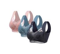 3Pc Push Up Bras for Women, Plus Size Floral Lace Bralette Posture Correction Bras Full Support Sports Non Wired Ladies Full Cup Padded Lace Comfort Super Gather Wireless Bra