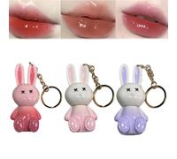3pc Rabbit Lip Gloss Keyring Set - Moisturizing & Sparkling Jelly Lip Gloss for Hydrating & Sweet Lips, Crystal Lip Glaze, Cute Set for Women and Girls