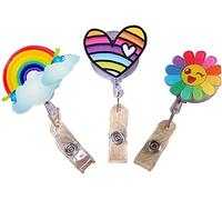 3pc Random Moon Rainbow Retractable Badge Reel Nurse Students Id Name Card Badge Holder Pull Key Holder Card Holder Korean School Supplies Nice and Practical