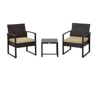 3Pc Rattan Bistro Set, Patio , Sofa Coffee Table and Chairs Sets Beige
