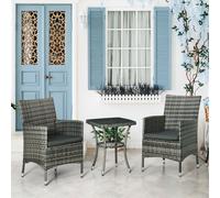 3PC Rattan Furniture Bistro Set Garden Table Chairs Patio Outdoor Outsunny Dark Grey One Size
