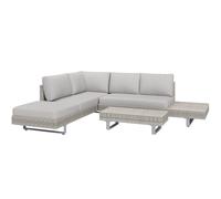 3PC Rattan Sofa Set Cushioned Patio Lounge Furniture with Tea Side Table Grey