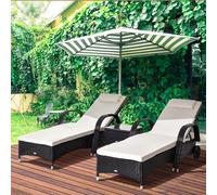3PC Rattan Sun Lounger Wicker Sofa Day Bed Recliner Furniture Garden Patio Outsunny Black One Size