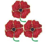 3PC Red Crystal Poppy Flower Brooch Premium Handmade Enamel Pin Remembrance Day Jewerly Memorial Gifts for Women Men Lapel Pins 3PC poppy pin 3PC poppy brooch