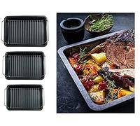 3PC Roasting Tray with Roasting Rack, Carbon Steel with a Non Stick Coating - Baking Trays for Oven - Handles Cooking Set - Oven Dish - Bakeware - Non Stick Baking (Set of 3 Large, Medium,Small)