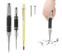 3pc Self-Striking Adjustable Positioning Tool Set, Spring Loaded Centre Punch with Alloy Scribe, Automatic Centre Punch for Wall, Glass, Wood