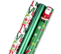 3PC Set Christmas Wrapping Paper Roll 17”×120“ Green Paper Santa And Snowflake Pattern (Green, One Size)