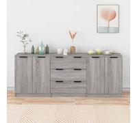 3pc Sideboards Engineered Wood Grey Sonoma 60x30x70cm Set Cupboard Drawers Unit