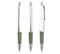3pc- Simple Press the Ballpoint Pen for Students to Write in Class-White Pole Green Sleeve -1.0mm Black