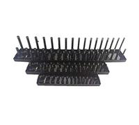 3Pc Socket Organizer Set Black Metric Socket Trays 1/4Inch 3/8Inch & 1/2Inch Drive and Shadow Socket Holders