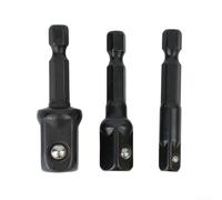 3pc Socket Wrench Adapters 1/4 3/8 1/2 Inch Hex Shank Extension for Electric Screwdriver Nut Driver Set Car Tools Black 50mm