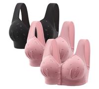 3PC Strapless Bras for Women New Front Closure No Underwire Supportive Bras, Flower Printed Comfortable Breathable Plus Size Bra Cotton Push Up Everyday Bra for Ladies White
