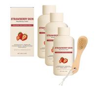 3PC Strawberry Legs Treatment, Skin Exfoliating Repair Cream with Brush, Moisturizing Body Cream, Rough Bumpy Skin Body Lotion
