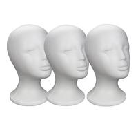 3PC Styrofoams Wig Stand | Wig Mannequin Head | Portable Polystyrene Foam Display Head Hat Stand | Art Craft Model Female Wigs Stands Manikin Heads for Masks, Scarves & Jewelry Display