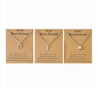 3Pc Sun Moon Star Pendant Necklace Set Clavicle Chain with Message Card for Women Teen Girl Best Friendship Jewelry Gift silver necklace extenders for women organizer box crystal men cool earring set
