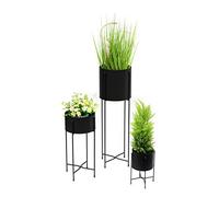 3PC Tall Contemporary Indoor & Outdoor Flower Plant Pot Holders & Hairpin Stands - BLACK