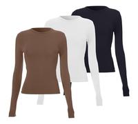 3PC Thermal Clothes for Women Womens Thermal Top Crew Neck Long Sleeve Shirts Slim Fit Ladies Plain Tops Base Layer Shirt Soft Solid Womens Underwear Ladies Tops Long Sleeve d s