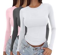 3pc Thermal Tshirt Thermal Underwear Womens Top Crew Neck Long Sleeve Shirts Slim Fit Ladies Plain Tops Thermal Base Layer Shirt Soft Solid Womens t Shirts Tops Autumn Winter Sports e s